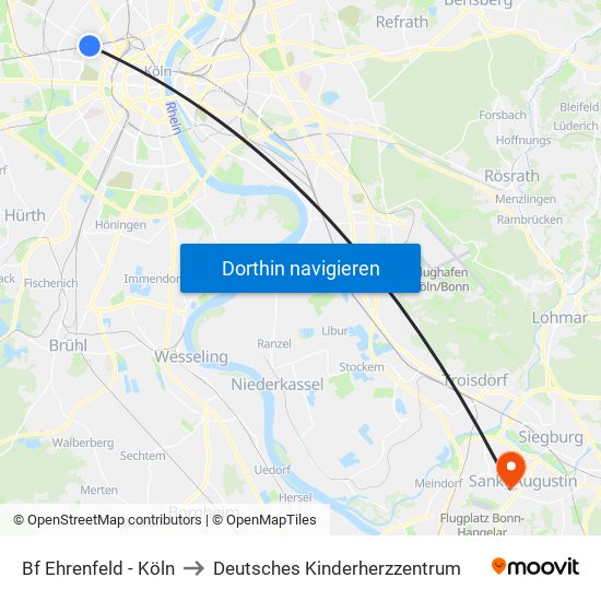 Bf Ehrenfeld - Köln to Deutsches Kinderherzzentrum map