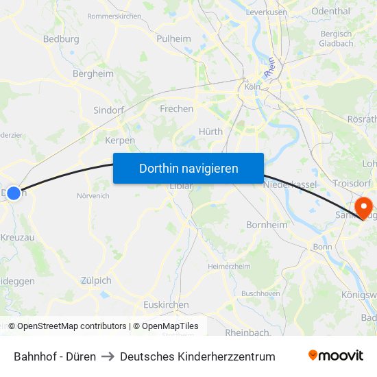 Bahnhof - Düren to Deutsches Kinderherzzentrum map