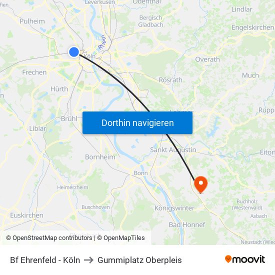 Bf Ehrenfeld - Köln to Gummiplatz Oberpleis map