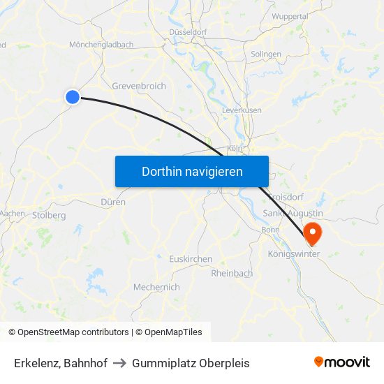 Erkelenz, Bahnhof to Gummiplatz Oberpleis map