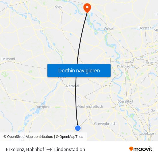 Erkelenz, Bahnhof to Lindenstadion map