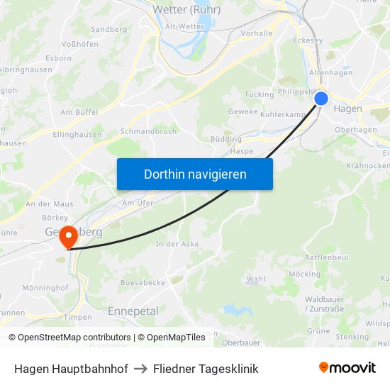 Hagen Hauptbahnhof to Fliedner Tagesklinik map