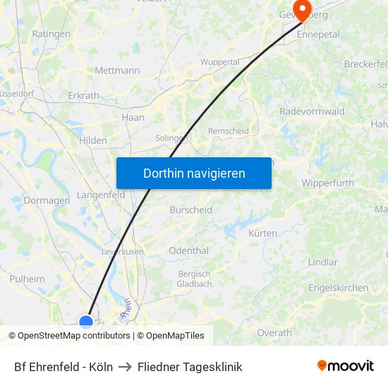 Bf Ehrenfeld - Köln to Fliedner Tagesklinik map