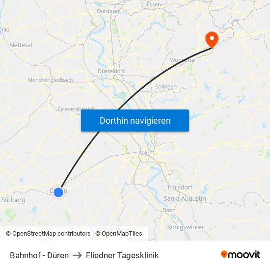 Bahnhof - Düren to Fliedner Tagesklinik map