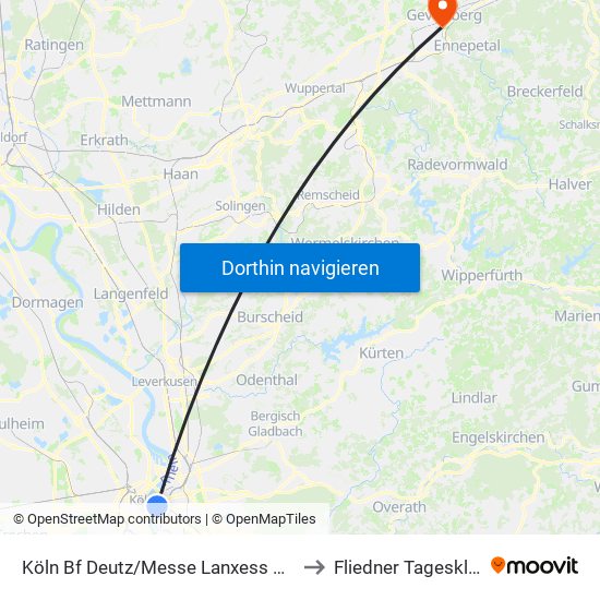 Köln Bf Deutz/Messe Lanxess Arena to Fliedner Tagesklinik map