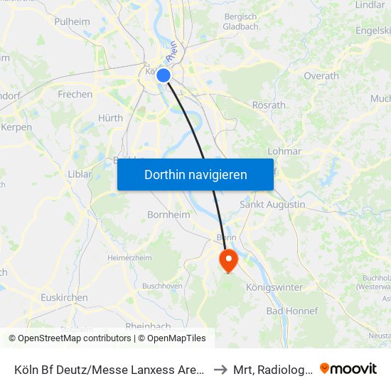 Köln Bf Deutz/Messe Lanxess Arena to Mrt, Radiologie map