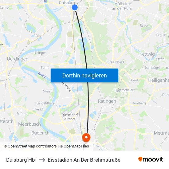 Duisburg Hbf to Eisstadion An Der Brehmstraße map