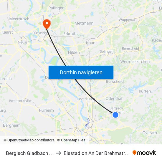 Bergisch Gladbach (S) to Eisstadion An Der Brehmstraße map