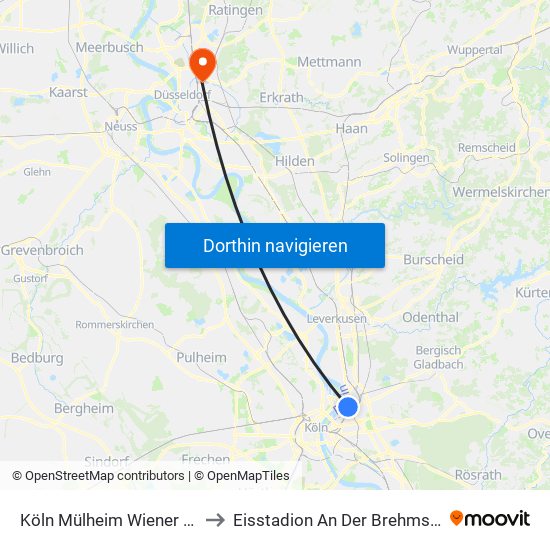 Köln Mülheim Wiener Platz to Eisstadion An Der Brehmstraße map