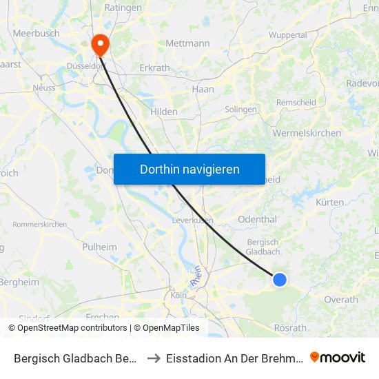 Bergisch Gladbach Bensberg to Eisstadion An Der Brehmstraße map