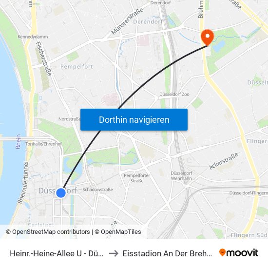 Heinr.-Heine-Allee U - Düsseldorf to Eisstadion An Der Brehmstraße map