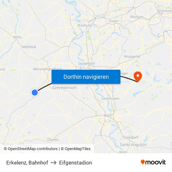 Erkelenz, Bahnhof to Eifgenstadion map