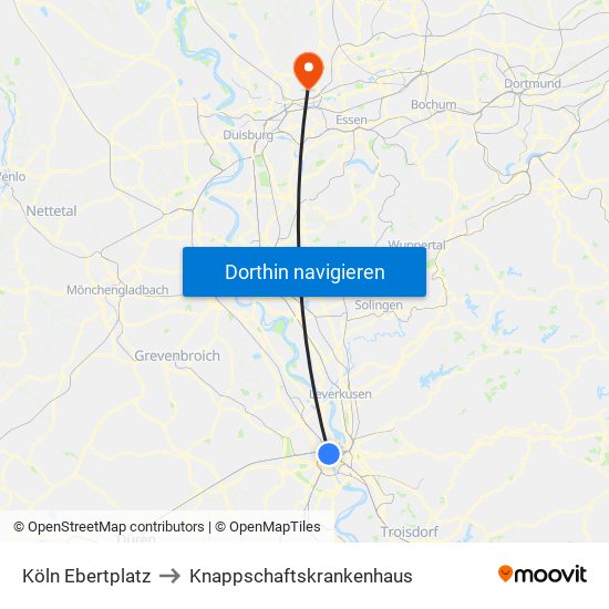 Köln Ebertplatz to Knappschaftskrankenhaus map