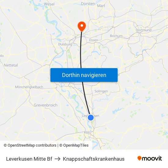 Leverkusen Mitte Bf to Knappschaftskrankenhaus map