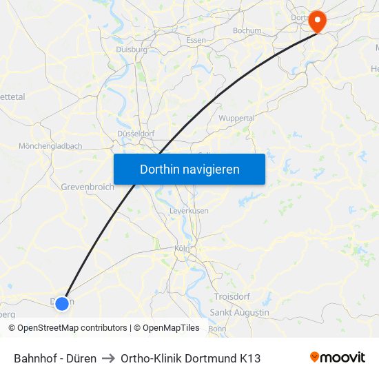 Bahnhof - Düren to Ortho-Klinik Dortmund K13 map