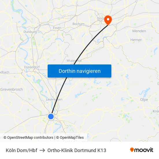 Köln Dom/Hbf to Ortho-Klinik Dortmund K13 map