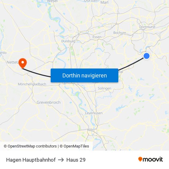 Hagen Hauptbahnhof to Haus 29 map