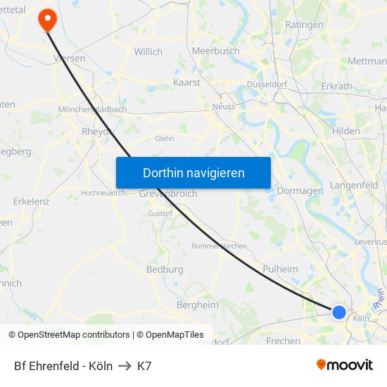 Bf Ehrenfeld - Köln to K7 map