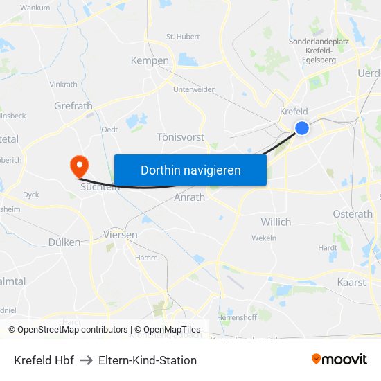 Krefeld Hbf to Eltern-Kind-Station map