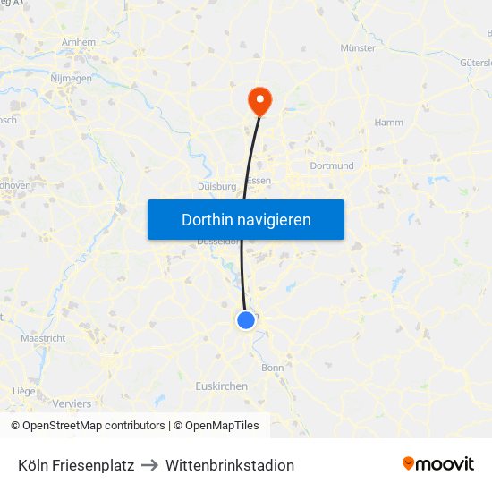 Köln Friesenplatz to Wittenbrinkstadion map