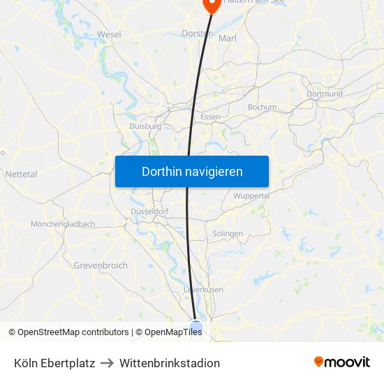 Köln Ebertplatz to Wittenbrinkstadion map