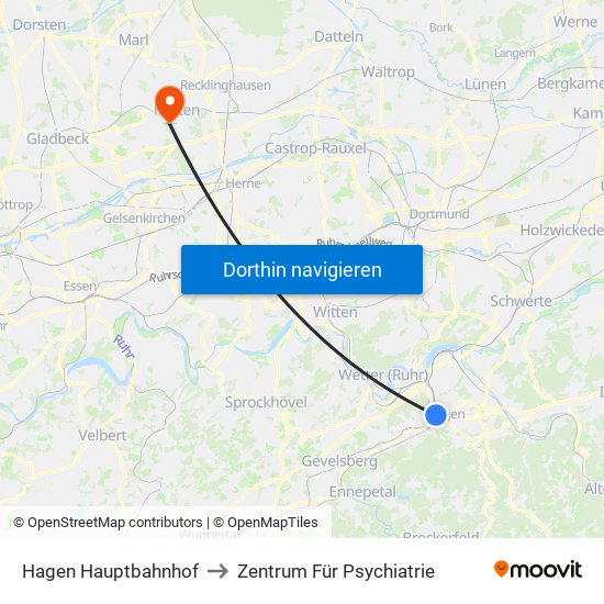 Hagen Hauptbahnhof to Zentrum Für Psychiatrie map