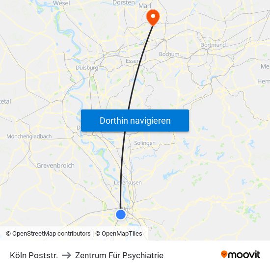 Köln Poststr. to Zentrum Für Psychiatrie map