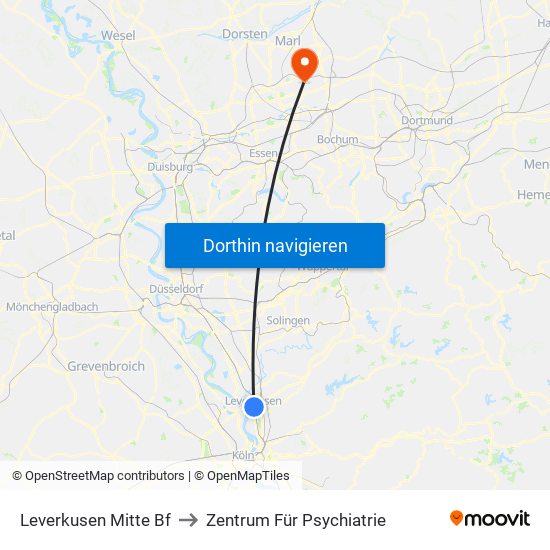 Leverkusen Mitte Bf to Zentrum Für Psychiatrie map