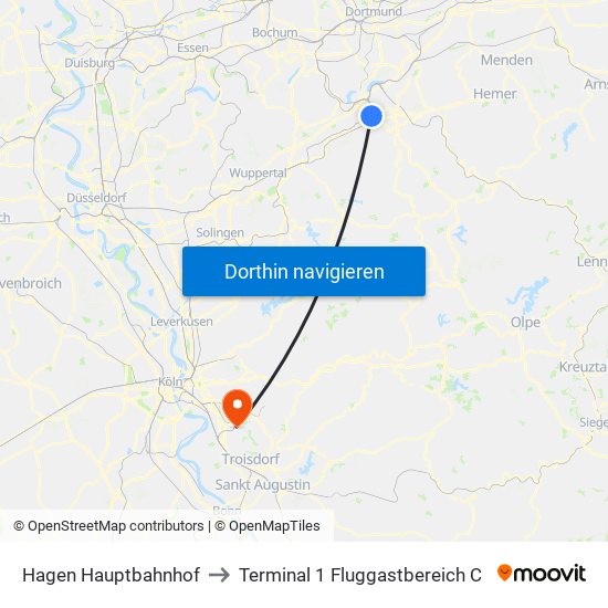 Hagen Hauptbahnhof to Terminal 1 Fluggastbereich C map