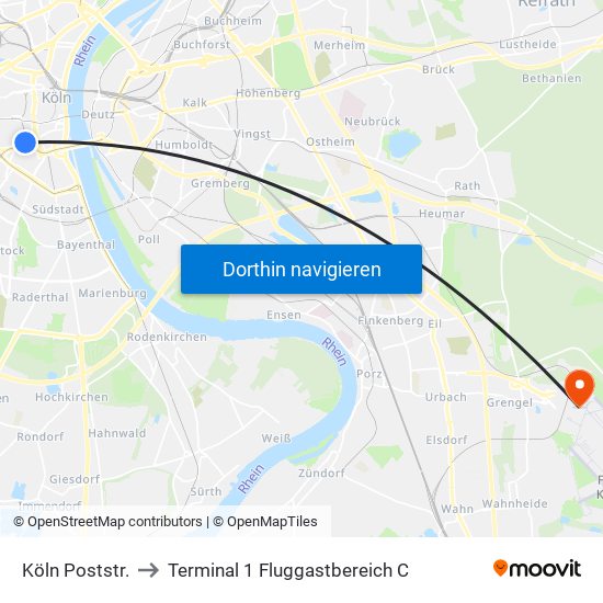 Köln Poststr. to Terminal 1 Fluggastbereich C map