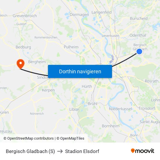 Bergisch Gladbach (S) to Stadion Elsdorf map
