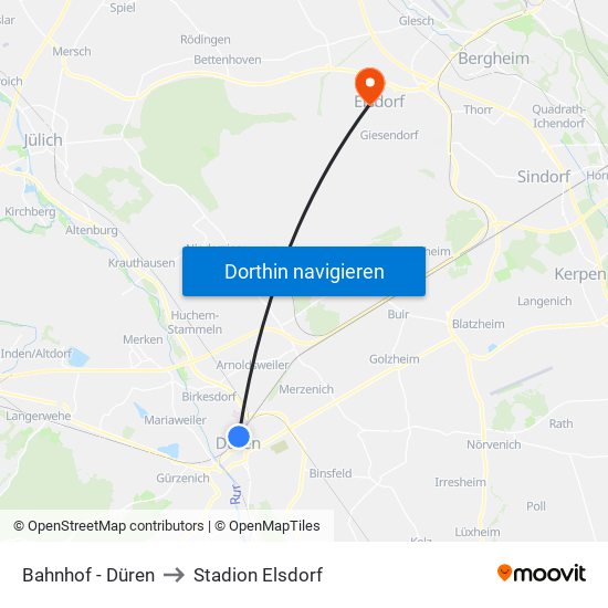 Bahnhof - Düren to Stadion Elsdorf map