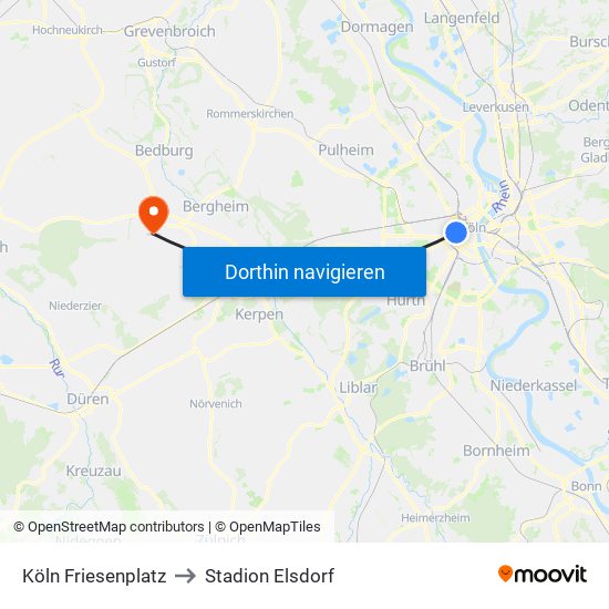 Köln Friesenplatz to Stadion Elsdorf map