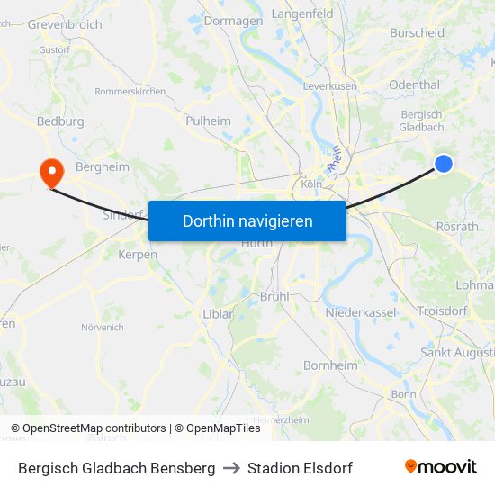 Bergisch Gladbach Bensberg to Stadion Elsdorf map