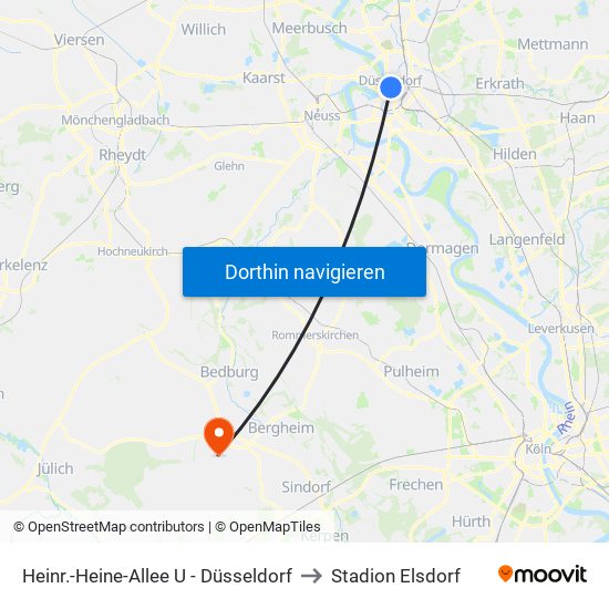 Heinr.-Heine-Allee U - Düsseldorf to Stadion Elsdorf map