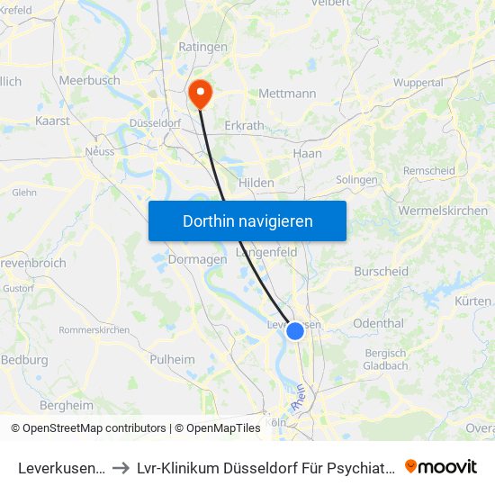 Leverkusen Mitte Bf to Lvr-Klinikum Düsseldorf Für Psychiatrie Und Psychotherapie map