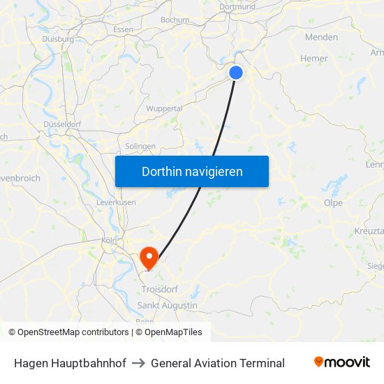 Hagen Hauptbahnhof to General Aviation Terminal map