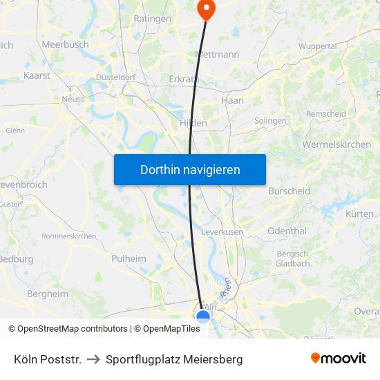 Köln Poststr. to Sportflugplatz Meiersberg map