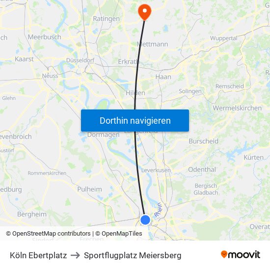 Köln Ebertplatz to Sportflugplatz Meiersberg map