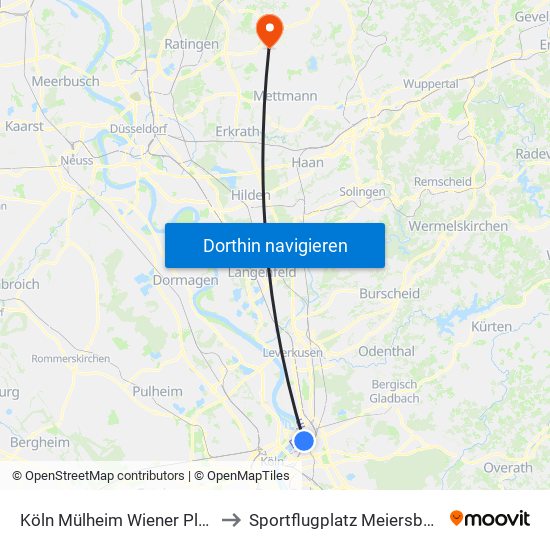 Köln Mülheim Wiener Platz to Sportflugplatz Meiersberg map