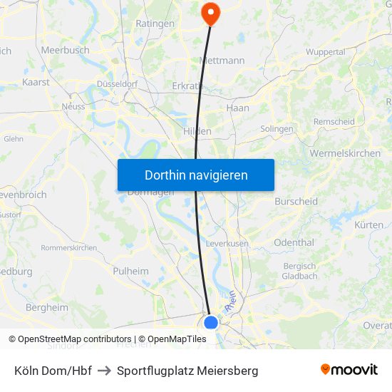 Köln Dom/Hbf to Sportflugplatz Meiersberg map