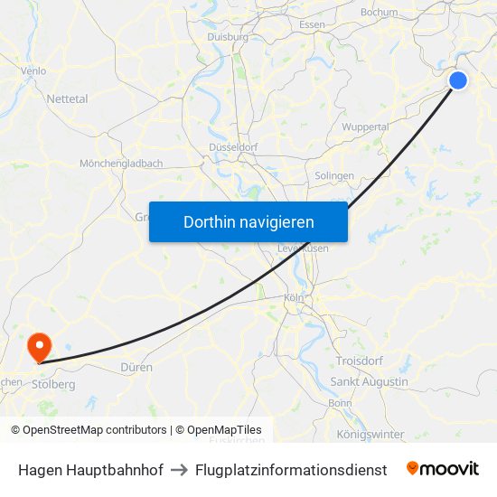 Hagen Hauptbahnhof to Flugplatzinformationsdienst map