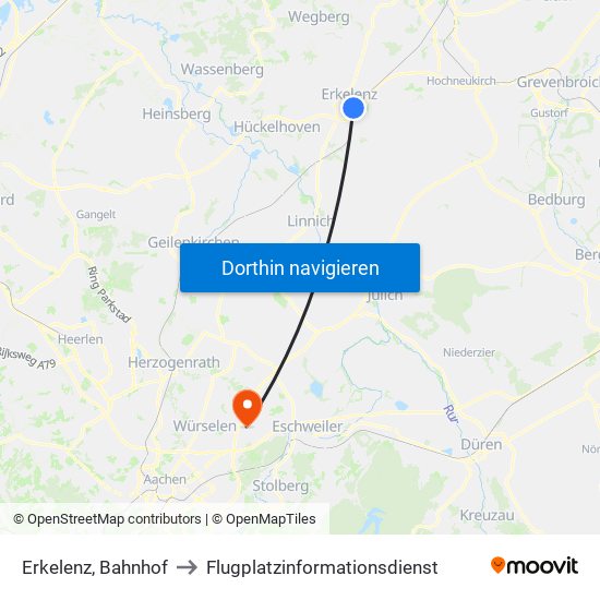 Erkelenz, Bahnhof to Flugplatzinformationsdienst map