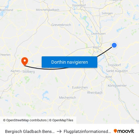 Bergisch Gladbach Bensberg to Flugplatzinformationsdienst map