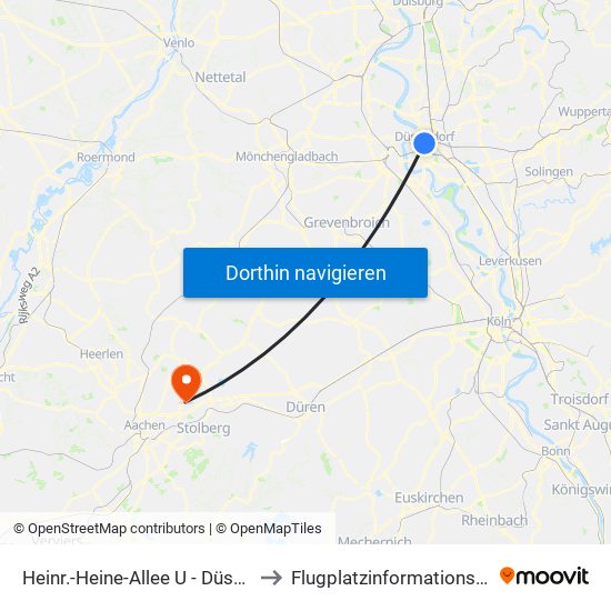 Heinr.-Heine-Allee U - Düsseldorf to Flugplatzinformationsdienst map