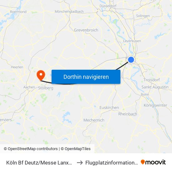 Köln Bf Deutz/Messe Lanxess Arena to Flugplatzinformationsdienst map