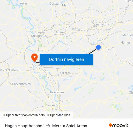 Hagen Hauptbahnhof to Merkur Spiel-Arena map