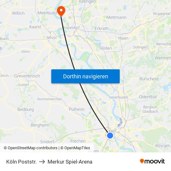 Köln Poststr. to Merkur Spiel-Arena map