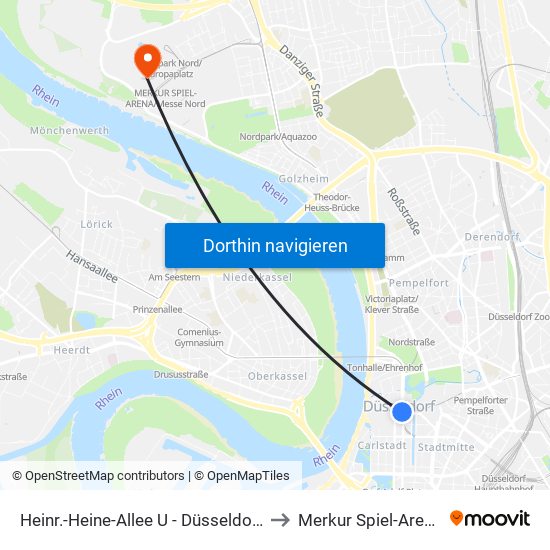 Heinr.-Heine-Allee U - Düsseldorf to Merkur Spiel-Arena map