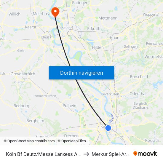 Köln Bf Deutz/Messe Lanxess Arena to Merkur Spiel-Arena map
